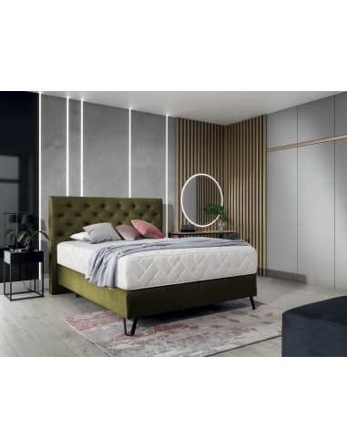 Pat tapitat cu stofa, Cortis Boxspring Verde Olive pas cher 