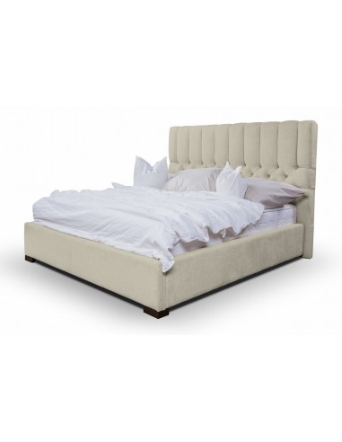 Lit rembourré en tissu, Cadre de lit pliant avec espace de rangement, Brennero, Beige rembourrage situé sous