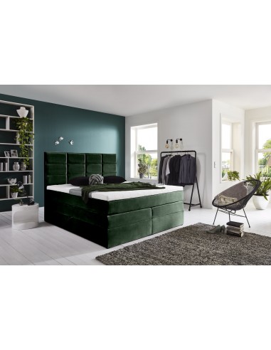 Lit pliant avec coffre de rangement, recouvert de tissu, Meran Boxspring Velvet, Vert foncé shop