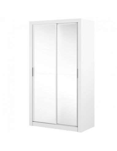 Armoire en bois clair, avec 2 portes coulissantes et Arti 19 Double miroir, Blanc Mat, L120xP60xH215 cm solde