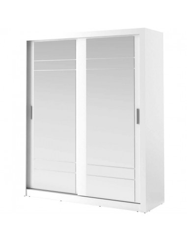 Armoire en bois clair, avec 2 portes coulissantes et miroir Arti 08, Blanc Mat, L203xP60xH215 cm 2023