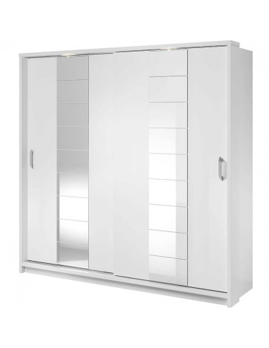 Armoire en bois clair, avec 2 portes coulissantes et miroir Arti 14, Blanc Mat, L220xL63xH215 cm sélection de produits