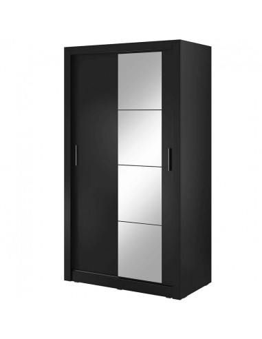 Armoire en bois clair, avec 2 portes coulissantes et miroir Arti 06, Noir Mat, L120xP60xH215 cm Fin de série