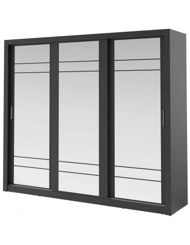 Armoire en bois clair avec 3 portes coulissantes et miroir Arti 02 Triple, Noir Mat, L250xP60xH215 cm pour bénéficier 