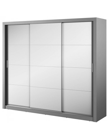 Armoire en bois clair avec 3 portes coulissantes et miroir Idea 01 Triple, Gris Mat, L250xP60xH215 cm online