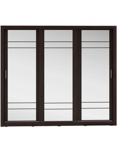 Armoire en bois clair avec 3 portes coulissantes et miroir Arti 02 Triple, Wengé Mat, L250xP60xH215 cm français