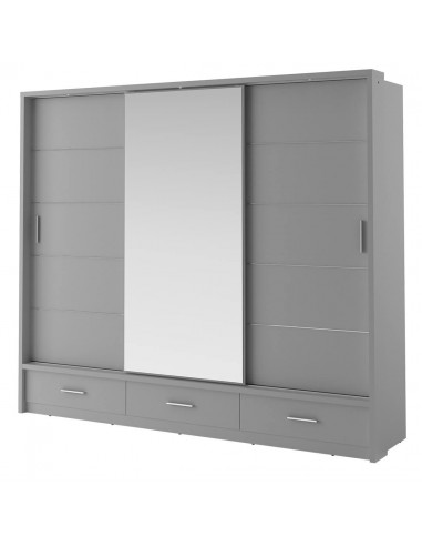 Armoire en bois clair, avec 3 portes coulissantes, 3 tiroirs et miroir Arti 01, Gris Mat, L250xL63xH215 cm de pas cher