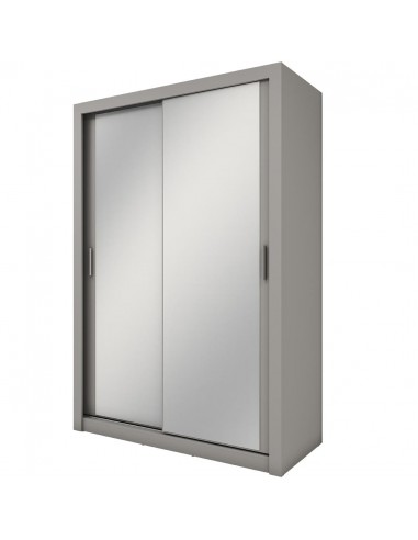 Armoire en bois clair avec 2 portes coulissantes et miroir Idea 17, Gris mat, L150xP60xH215 cm 2024