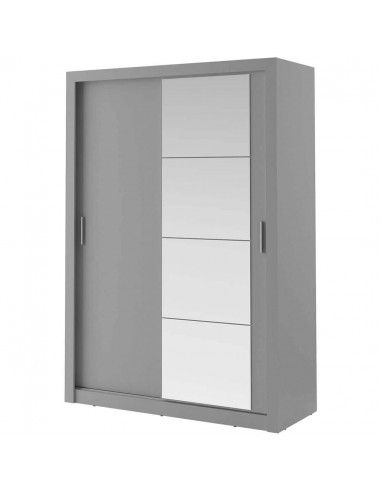 Armoire en bois clair, avec 2 portes coulissantes et miroir Arti 04, Gris Mat, L150xP60xH215 cm Livraison rapide