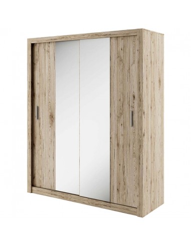 Armoire en bois clair avec 2 portes coulissantes et miroir Idea 03 Chêne San Remo, L180xP60xH215 cm français