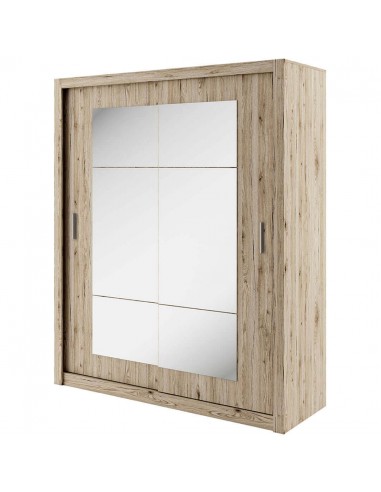 Armoire en bois clair avec 2 portes coulissantes et miroir Idea 02 Square, Chêne San Remo, L180xL60xH215 cm destockage