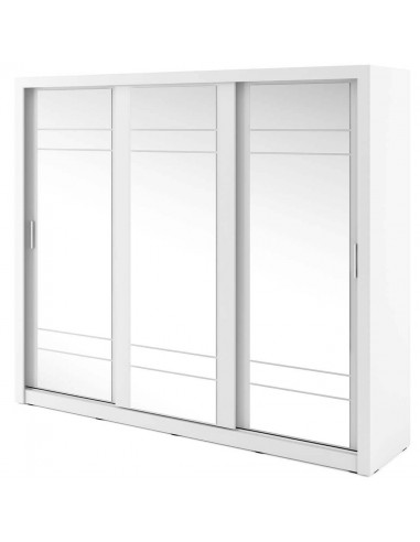 Armoire en bois clair avec 3 portes coulissantes et miroir Arti 02 Triple, Blanc Mat, L250xP60xH215 cm pour bénéficier 