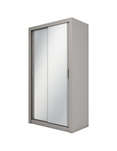 Armoire en bois clair avec 2 portes coulissantes et miroir Idea 18 Small, Gris Mat, L120xP60xH215 cm france