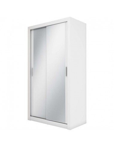 Armoire en bois clair avec 2 portes coulissantes et miroir Idea 18 Small, Blanc Mat, L120xH60xH215 cm français