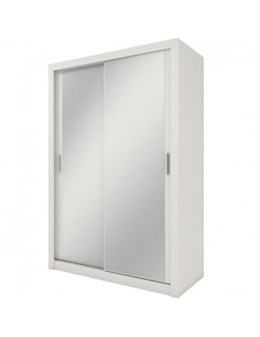 Armoire en bois clair avec 2 portes coulissantes et miroir Idea 17, Blanc mat, L150xP60xH215 cm hantent personnes