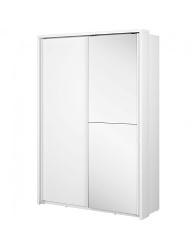 Armoire en bois clair, avec 2 portes coulissantes et miroir Arti 21, Blanc Mat, L160xW57xH218 cm brillant des détails fins