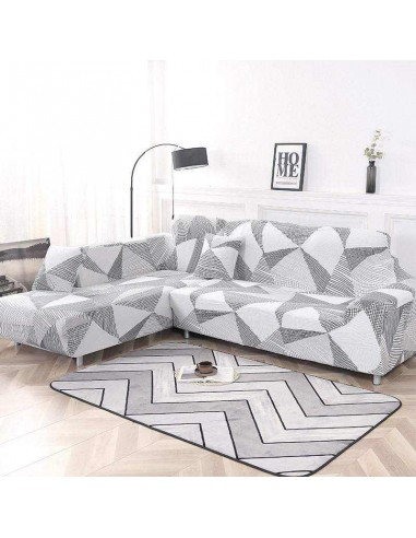 Housse canapé d'angle extensible GRIS BLANC GEO paiement sécurisé