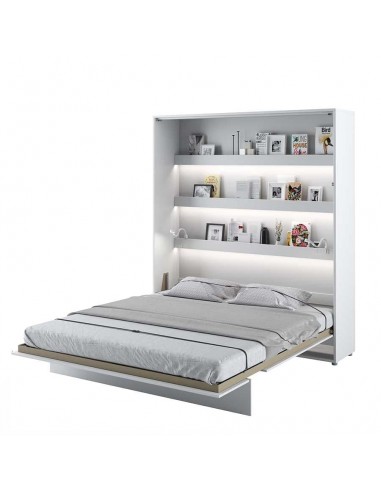 Lit Escamotable au mur, avec mécanisme pneumatique, système LED et cadre de lit inclus, Bed Concept Vertical, Blanc Mat votre