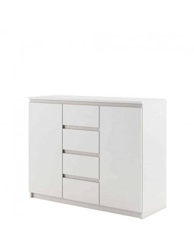 Commode en bois avec 4 tiroirs et 2 portes, Idea 04, Blanc Mat, L109xW40xH85 cm des créatures d'habitude