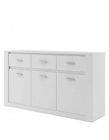 Commode en bois clair avec 3 portes et 3 tiroirs Arti 09, Blanc Mat, L160xW42xH90 cm france