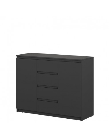 Commode en bois clair avec 4 tiroirs et 2 portes, Idea 04, Noir mat, L109xl40xH85 cm meilleur choix