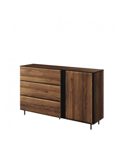 Commode en bois, avec 1 porte et 3 tiroirs, Borga 07, Chêne Catane / Noir, L150xW41xH91 cm des créatures d'habitude