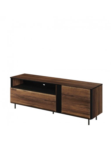 Commode TV en bois, avec 1 porte et 1 tiroir, Borga 03, Chêne Catane / Noir, L155xW41xH55 cm destockage