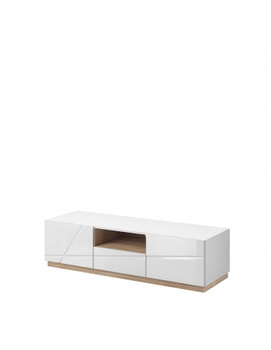 Commode TV en bois avec 2 portes et 1 tiroir Futura 03, Blanc / Chêne Riviera, L150xL51xH41 cm les ligaments