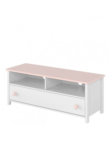 Commode TV en bois, avec 1 tiroir pour enfants et jeunes Luna 13, Blanc/Rose, l120xW42xH46 cm l'achat 