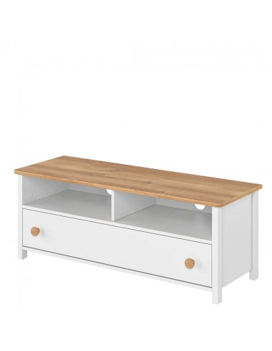 Commode TV en bois, avec 1 tiroir pour enfants et jeunes Story 13, Blanc/Chêne, l120xW42xH46 cm pas cher chine