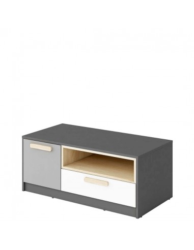 Commode TV en bois avec 1 porte et 1 tiroir, pour enfants et jeunes, Pok 11, Gris/Blanc/Graphite l100xL50xH41 cm outlet