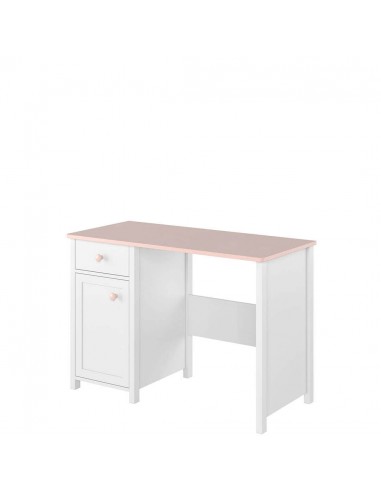 Table de bureau en bois, avec 1 tiroir et 1 porte, pour enfants et jeunes, Luna 03, Blanc/Rose, L110x52xH76 cm prix