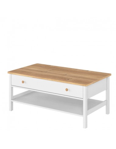 Table basse en bois, avec 1 tiroir, pour enfants et jeunes Story 15, Blanc/Chêne, L110x60xH48 cm Amélioration de cerveau avec