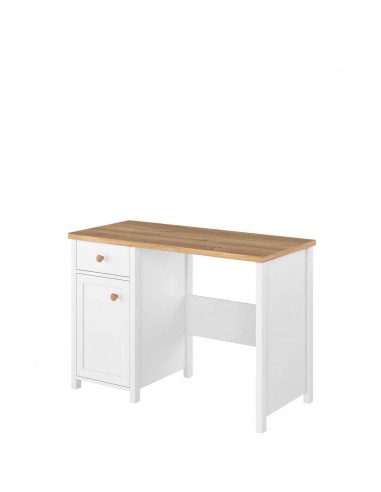 Table de bureau en bois, avec 1 tiroir et 1 porte, pour enfants et jeunes, Story 03, Blanc/Chêne, L110x52xH76 cm plus qu'un jeu 