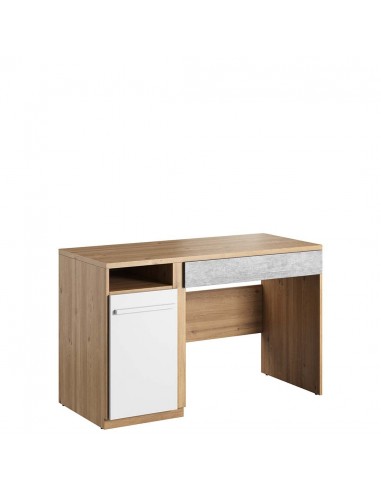 Table de bureau en bois, avec 1 tiroir et 1 porte, pour enfants et jeunes, Plano 06, Chêne/Gris/Blanc, L120x55xH76 cm store